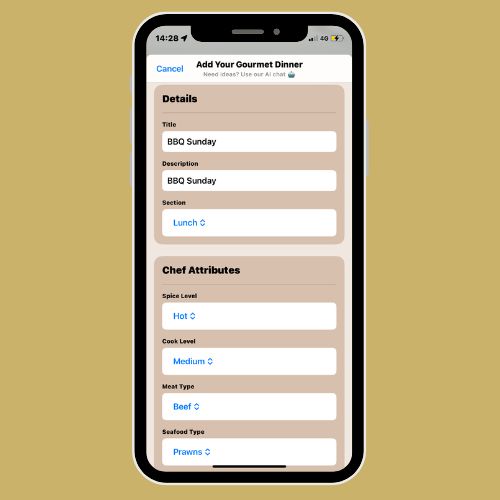 WifeyApp Dinner Menu Prompts
