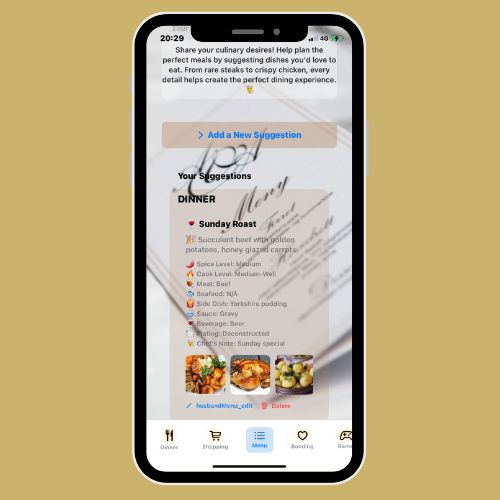Shared Dinner Menus in WifeyApp