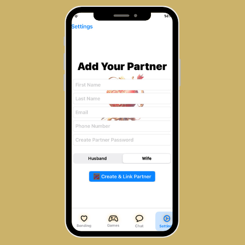 Add Partner in WifeyApp Settings